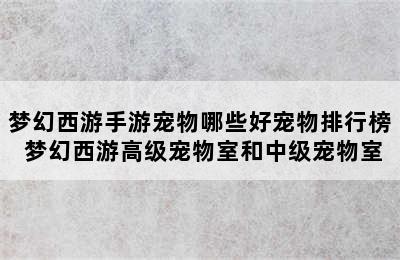 梦幻西游手游宠物哪些好宠物排行榜 梦幻西游高级宠物室和中级宠物室